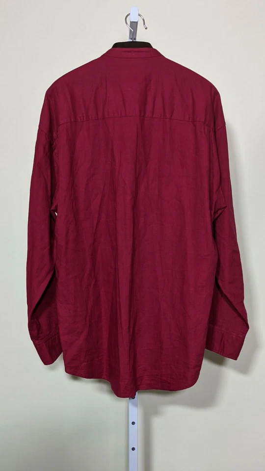 Yves Saint Laurent Pour Homme 90s Fuscia Linen Blend Mandarin Neck Shirt XL - Image 2 of 4