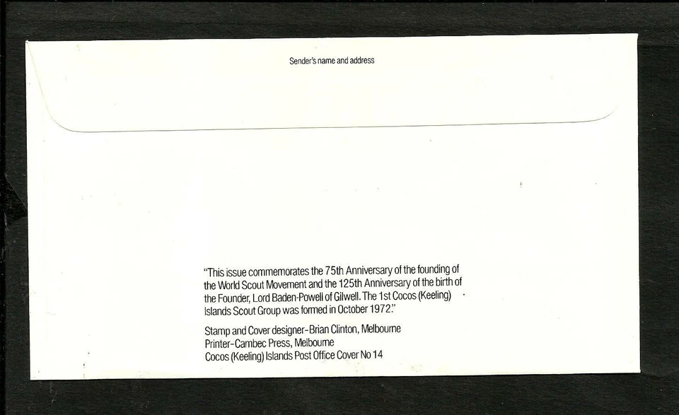 SCOUT - COCOS (KEELING) ISLANDS FDC, 1982, VF - Image 2 of 2