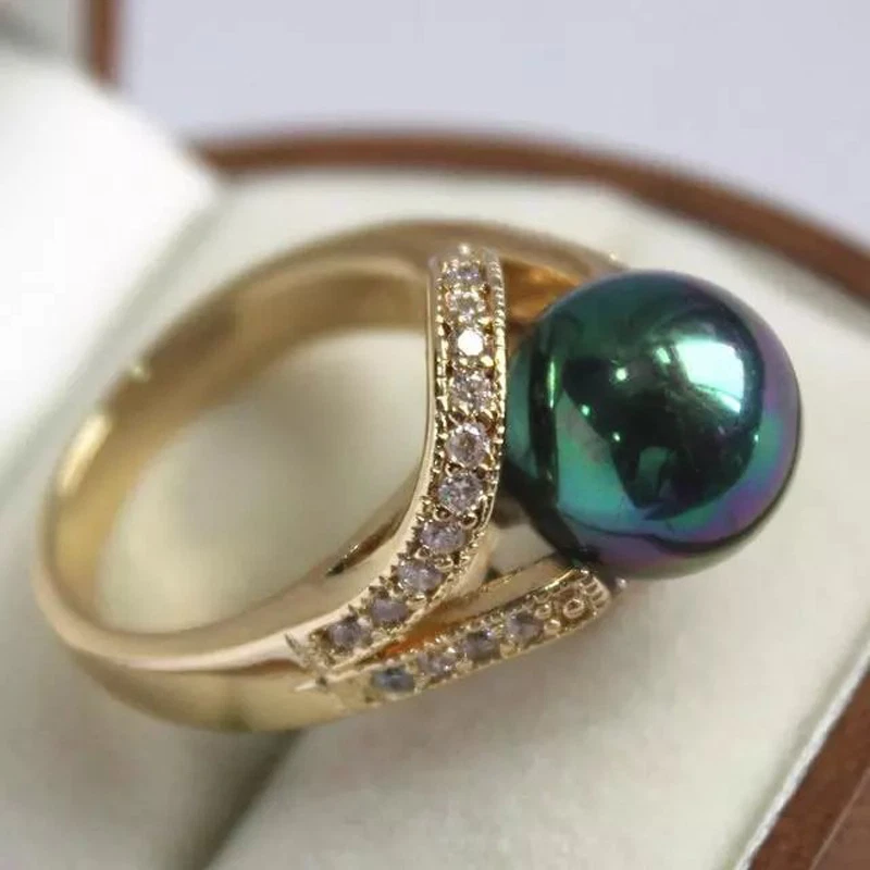 Anillo de joyería de piedras preciosas con cuentas de perlas concha del Mar del Sur de 12 mm tamaño 6 7 8 9 AAA grado superior Foto 2 de 4