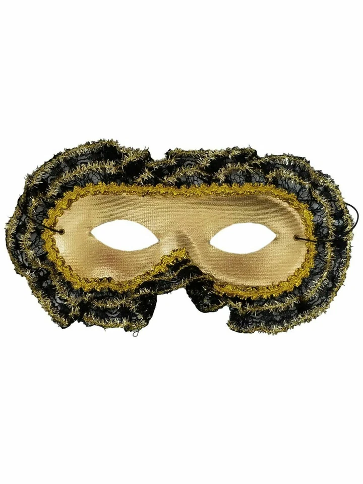 Gold Lace Trim Mardi Gras Mask Masquerade Ball Party - Image 2 of 2