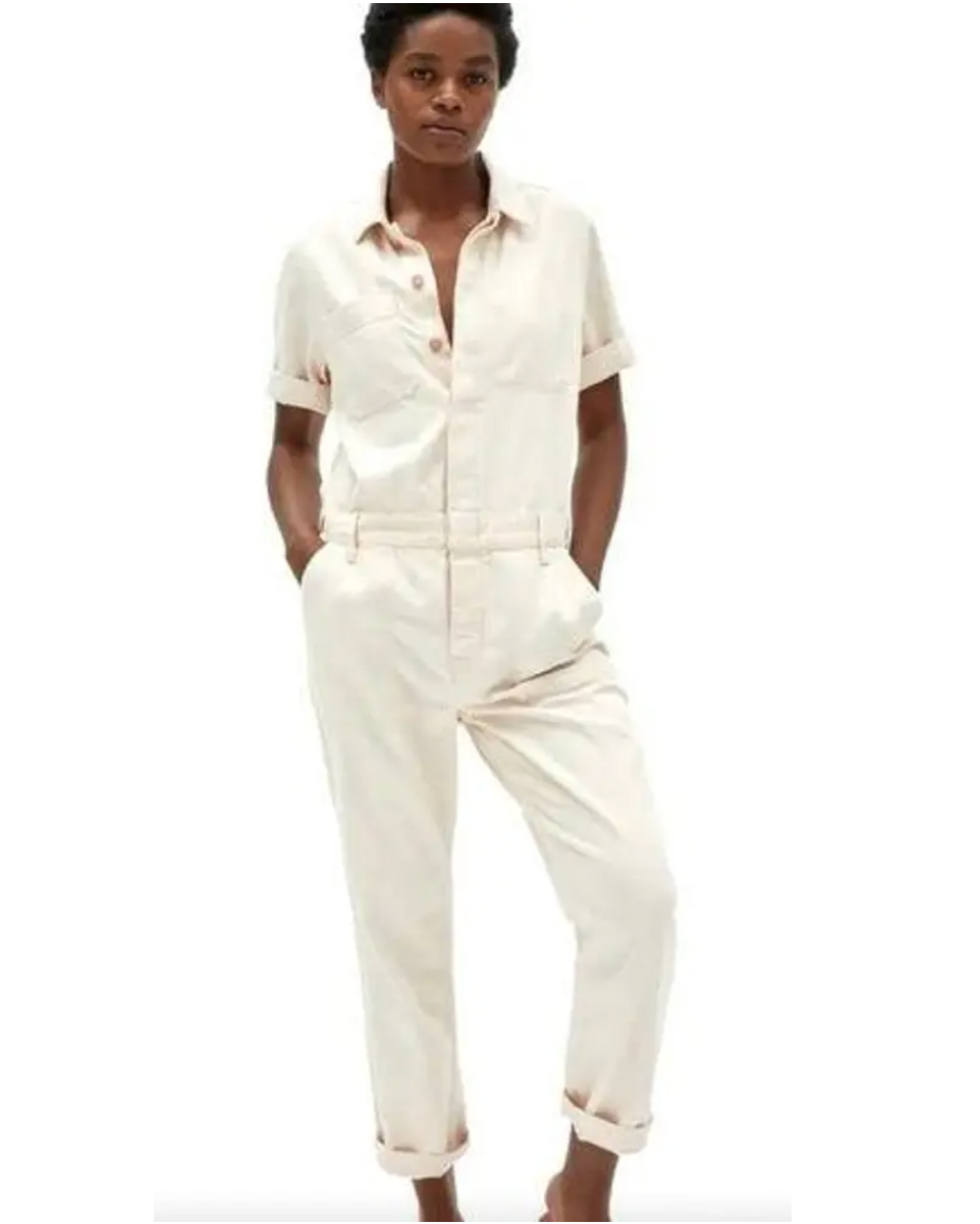 Everlane Jumpsuit Womens Ivory Super-Soft Short Sleeve Denim Coverall 4-image