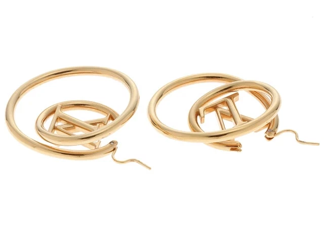 Louis Vuitton Bookle Dreil Hoop Spiral Stud Earrings Gold Plated Japan  [Used]