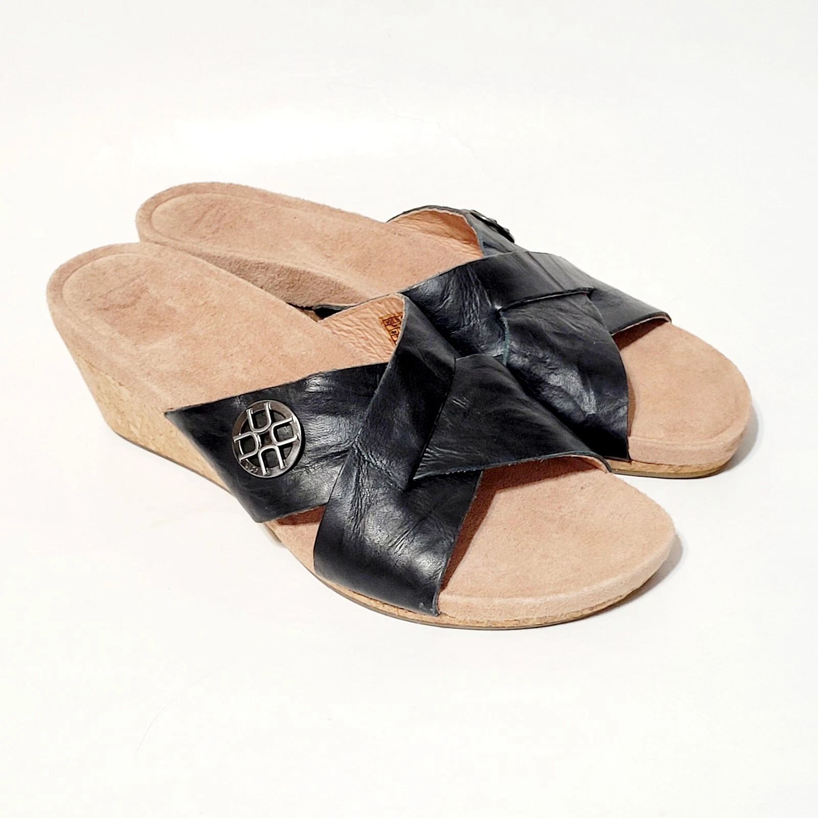 Sandali UGG Lyra neri in pelle incrociata con zeppa in sughero Wms 8US 39EU