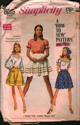 8015 Vintage Simplicity SEWING Pattern Misses Skirt Blouse Scarf How to Sew OOP