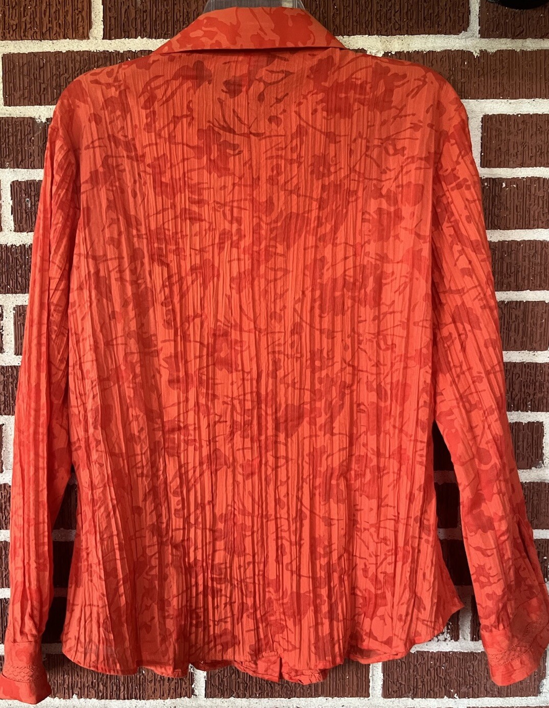 Chico’s Orange Textured Button Down with Lace Tri… - image 3