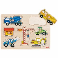 "Goki Steckpuzzle \"Baufahrzeuge\" 57593 - Holzspielzeug Steckpuzzle 7 Teile"