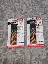 Scripto Premium Electronic Lighter ANIMAL PRINTS Push Button Ignition New 2 Pack