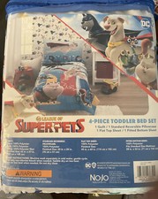 DC League Of Superpets 4 Piece Toddler Bed Set Quilt Top Bottom Sheet Pillowcase