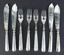 535Gr. GEBR.FRIEDL&Auml;NDER,RARES ANTIKES 8 TEILIGES 750/12 LOT SILBER FISCHBESTECK