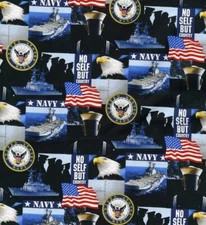 SALE USA NAVY MILITARY NO SELF BUT COUNTRY PATRIOTIC 100% COTTON FABRIC BTHY