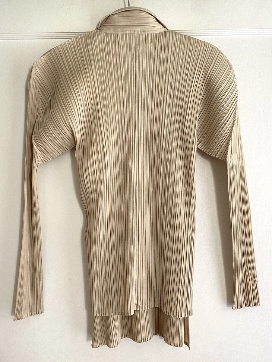 Vintage Pleats Please Issey Miyake Natural Beige 2pc Top Jacket Set Size 3 4
