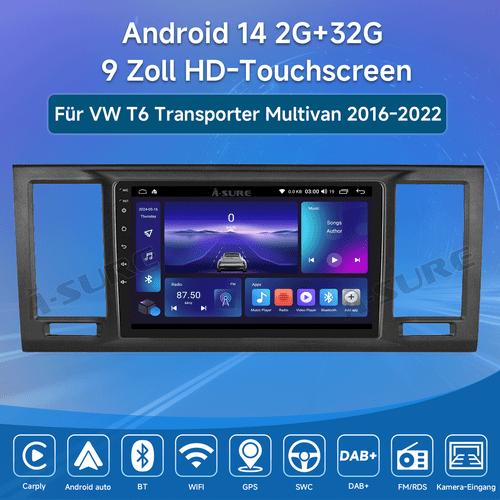 9" 2+32G Android 14 Autoradio Carplay FM GPS Navi für VW T6 Transporter Multivan - Bild 2 von 15