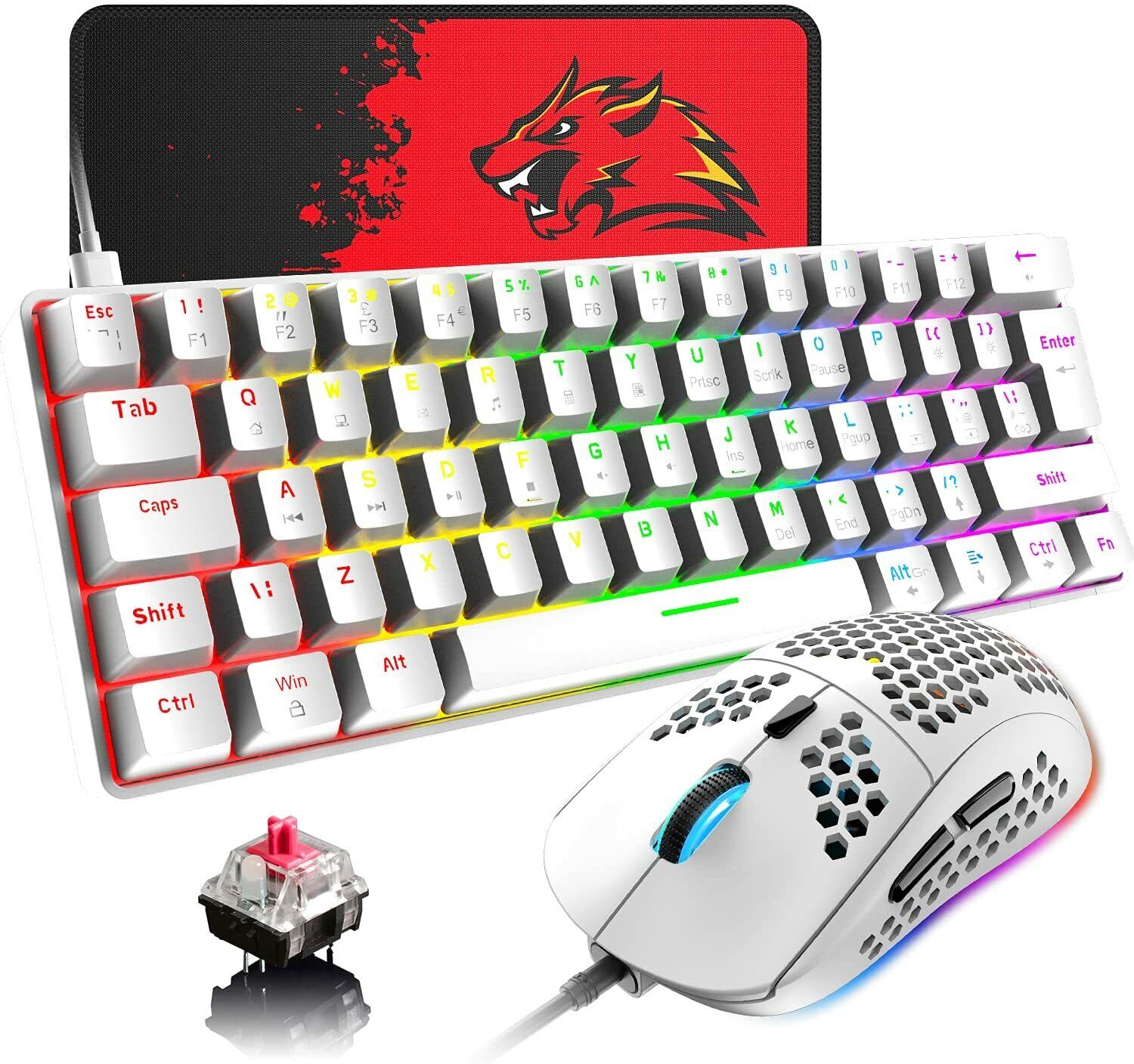 60% Gaming Keyboard and Mouse Wired RGB Backlit Mechanical Keyboard For PC  PS4