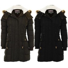 Ladies Faux Fur Wool Lined Hooded Quilted Bomber Winter Women's Parka Coat