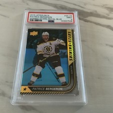 2015 Upper Deck Patrice Bergeron Shining Stars Royal Blue Jersey Match - PSA 9