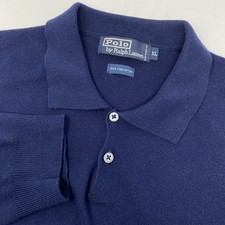 Polo Ralph Lauren Mens XL Cotton Navy Blue Long Sleeve 2 Button Pullover Sweater