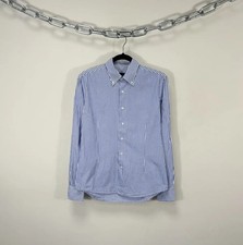 Valentino Men’s Slim Fit Striped White/Blue Button Down Dress Shirt 40 / 15.75