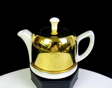 Hall China Co. Forman Family Inc. Individual 3 7/8" Teapot & Gold Cozy Cover Lid