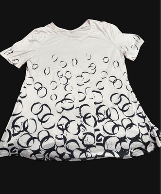 Black and White Abstract Bubble Circle Print Tunic Top Size L