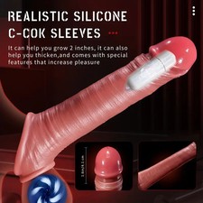 Vibrating Penis Extender Sleeve Cock Ring Sheath Vibrator Sex Toy for Men Couple