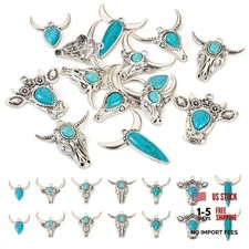 Pandahall 14Pcs Cattle Head Turquoise Charms Tibetan Turquoise Pendants 7
