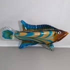 19" Hand Blown Art Glass Tropical Fish Blue Brown Stripes Murano Style Vintage