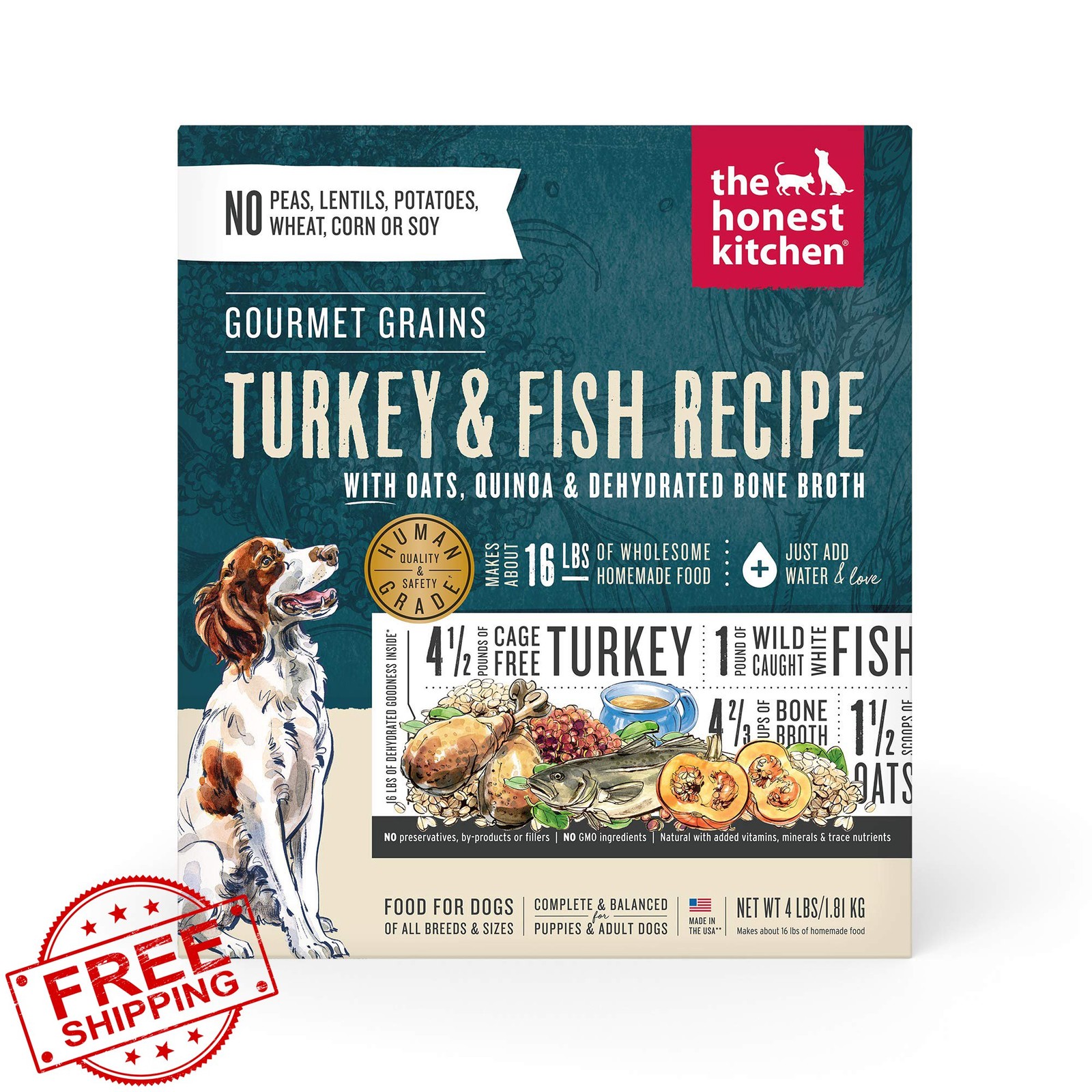 Honest Kitchen Dehydrated Dog Food, Turkey and Fish, 4lb (makes 16lb)