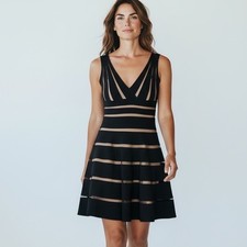 JS Collections Black Illusion Mesh Bandage Fit and Flare Dress 862069 Size 6