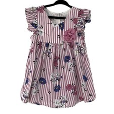 Pippa  Julie Girls Purple White Stripe  Floral Print Ruffle Sleeve Dress 6