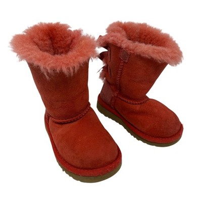UGG Toddler Girls Red Shearling Lined Mid Calf Suede Booties with Bows Size 7