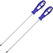 Slotted and Phillips Screwdriver, PH2 12" Long Cross-head  Flat Blade Blue