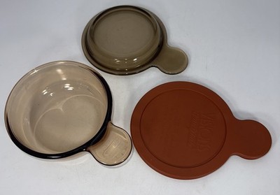 Vision Corning Grab It Bowl V-150B Amber Plastic Cover V-150-PC & Pyrex P-150-C