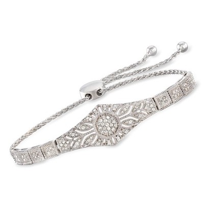 0.50 ct. t.w. Diamond Floral Openwork Bolo Bracelet in Sterling Silver
