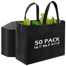 50 Pcs Reusable Tote Bag with Handles Bulk Extra Large Non Woven Grocery Shop...