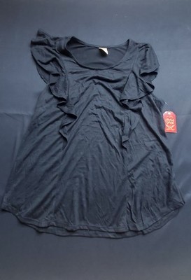 Faded Glory Flutter Ruffle Top Black XXL (20)