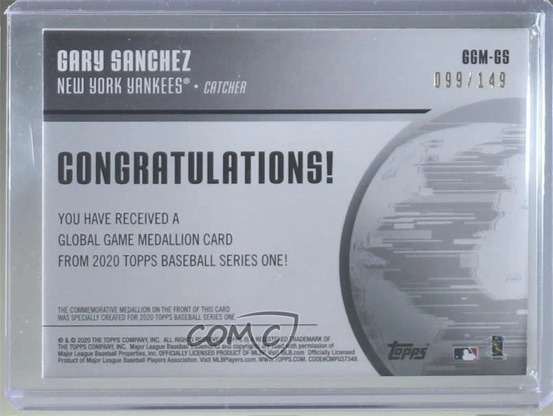 2020 Topps Global Game Medallions Black /149 Gary Sanchez #GGM-GS - Image 2 of 2