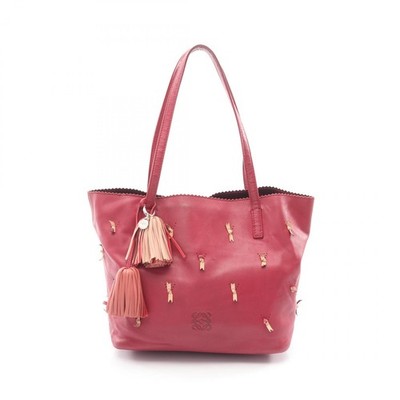 LOEWE Anagram Ribbon Nappa Leather Shoulder Tote Bag leather Bordeaux Pink Used