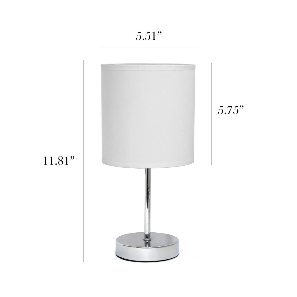 LT2007-WHT-2PK Chrome Mini Basic Table Lamp with Fabric Shade 2 Pack Set, White - Image 2 of 4