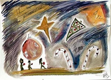 Christmas Questions Holiday Sketch Original 9X12 PAPER Acrylic Painting  AM Mai