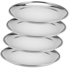 4 PCS 10 Inch Stainless Steel Plates, round Metal Dinner Plate, Stainless Steel