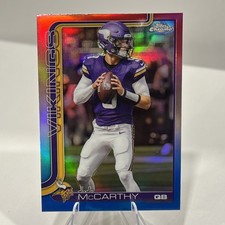 2025 Topps Chrome Football JJ McCarthy #199 Red White and Blue Refractor Vikings