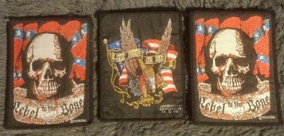 2 x Official Vintage Rebel 1980s Woven Patches Tronseal & 1 Live Free or Die