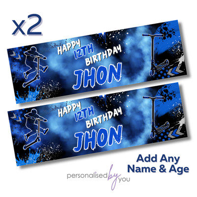 2 x personalisierte große Banner neon blau Skateboard Geburtstag groß JEDER TEXT