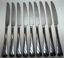 Oneida RIVER Dinner Knives 9.5" Stainless Lot of 9 Swirl Pattern NOT Frosted