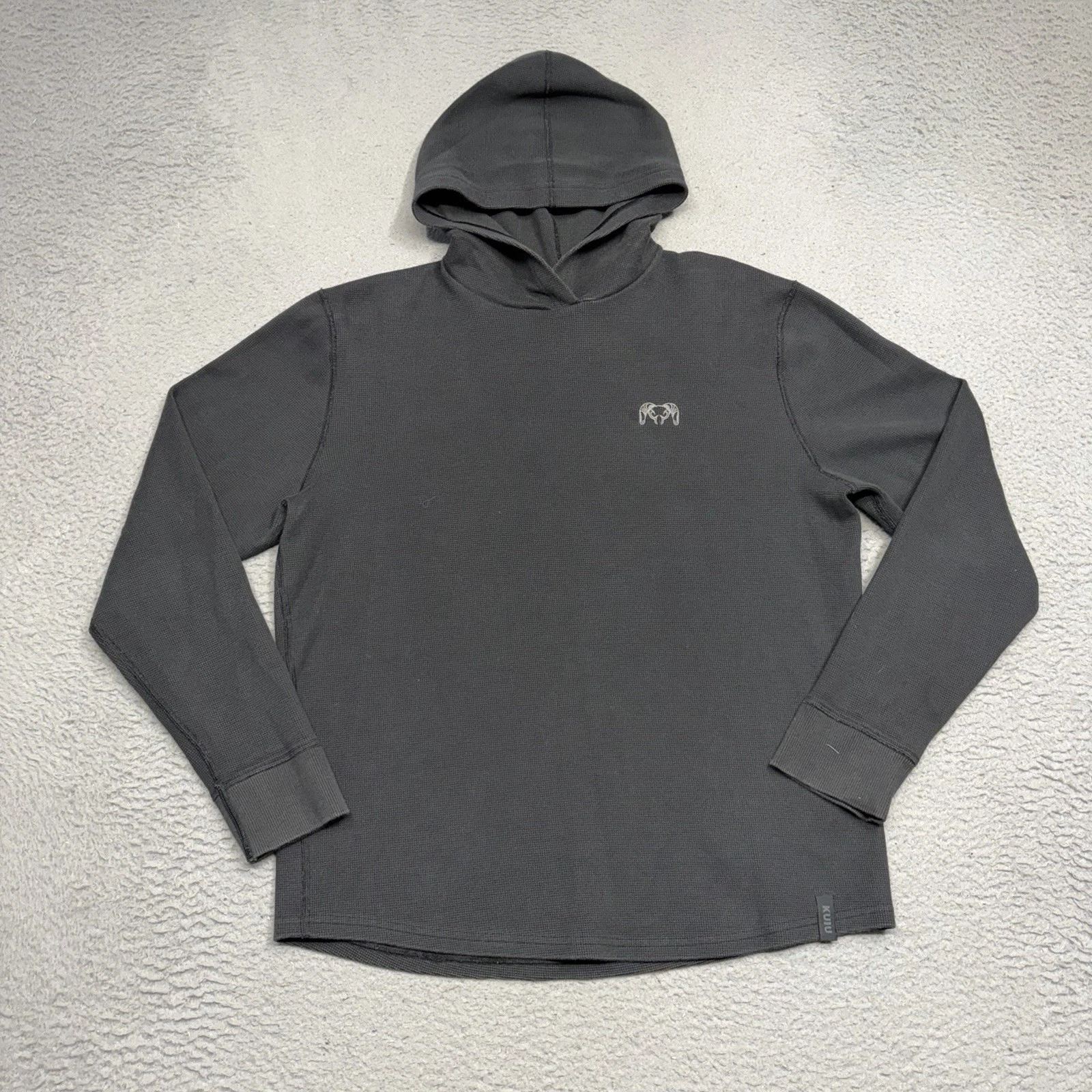 Kuiu Waffle Knit Thermal Pullover Hoodie Mens Large Black Baselayer Hunting