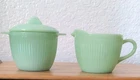 Vintage Fire King Jadeite Jane Ray Creamer and Sugar Bowl Set w/Lid
