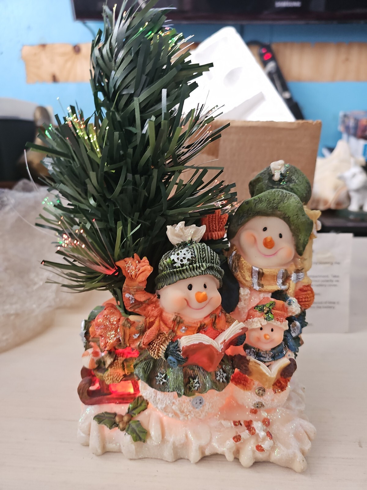 Vintage Snowmen Fiber Optic Resin 11" Christmas 🎄 Lighted Tree 🎄 Original Box eBay