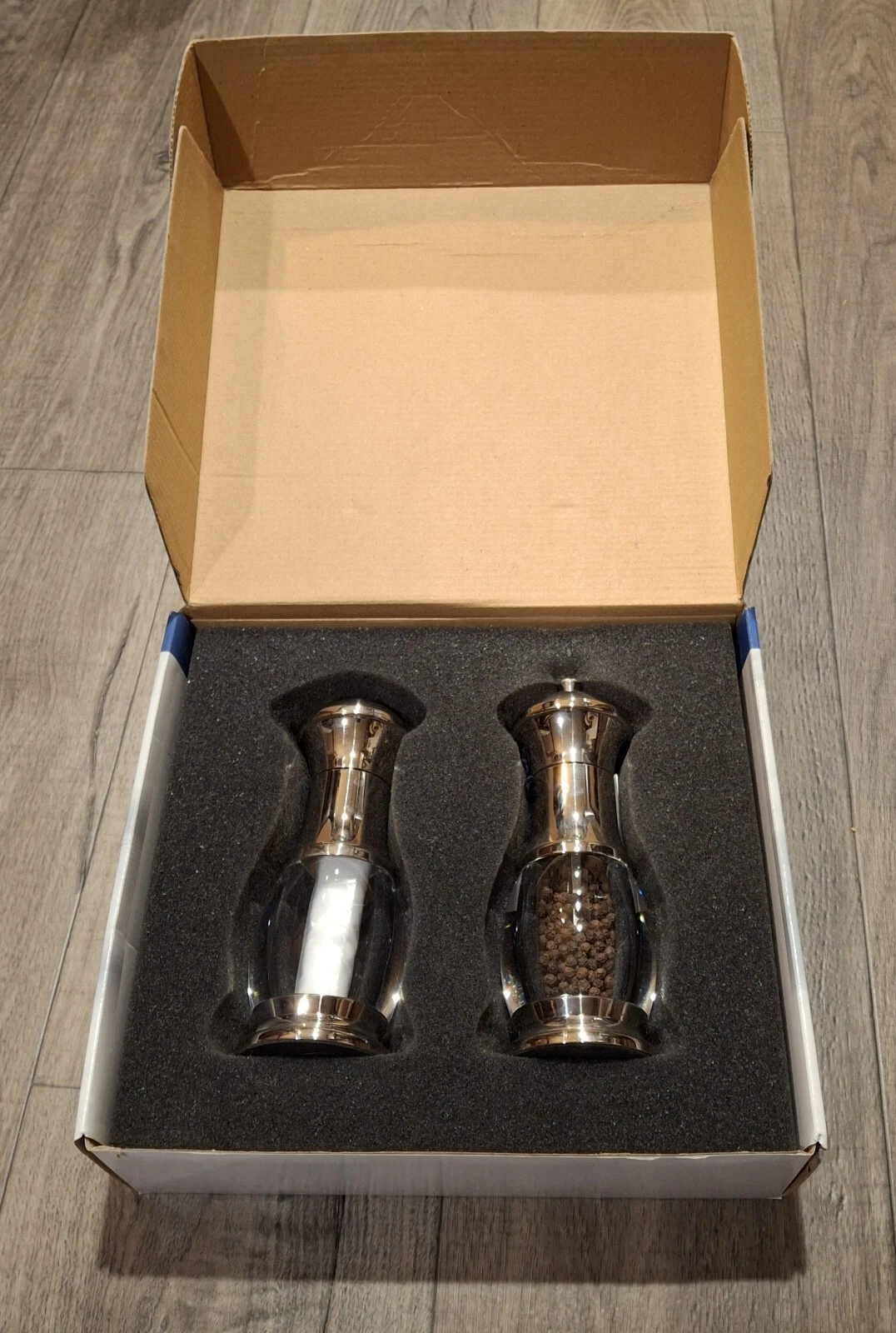 Trudeau Knight Professional Pepper Mill & Salt Shaker Set Mirror Pewter Finish