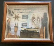 Vintage Fishing Nautical Shadow Box Diorama Boat Cabin Wall Decor Man Cave