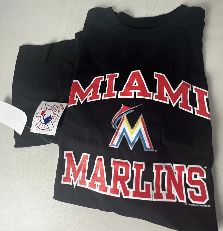 Miami Marlins Majestic TShirt NEW Big Spellout Logo MLB Cotton Sz XLT  S/S - Image 2 of 3